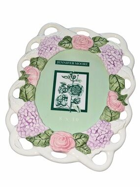 Vintage 90s Jennifer Moore Ceramic Floral 8x10 Picture Frame Cottagecore